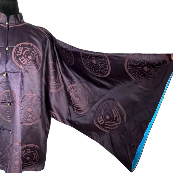 Purple Kimono Jacket Chinese Asian Button-Up Robe Tang Jacket Blue Reversible - Picture 2 of 15